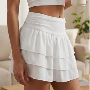 High-Waist White Tiered Ruffle Shorts